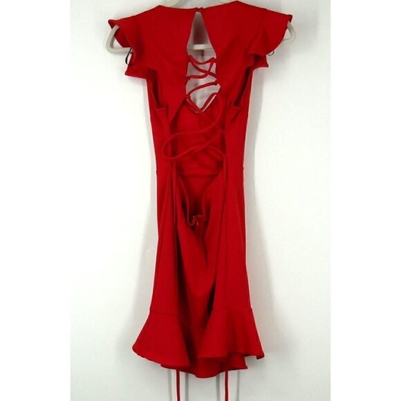 NWT Forever 21 Ruffle Surplice Red Lace Up Dress S - Picture 2 of 3